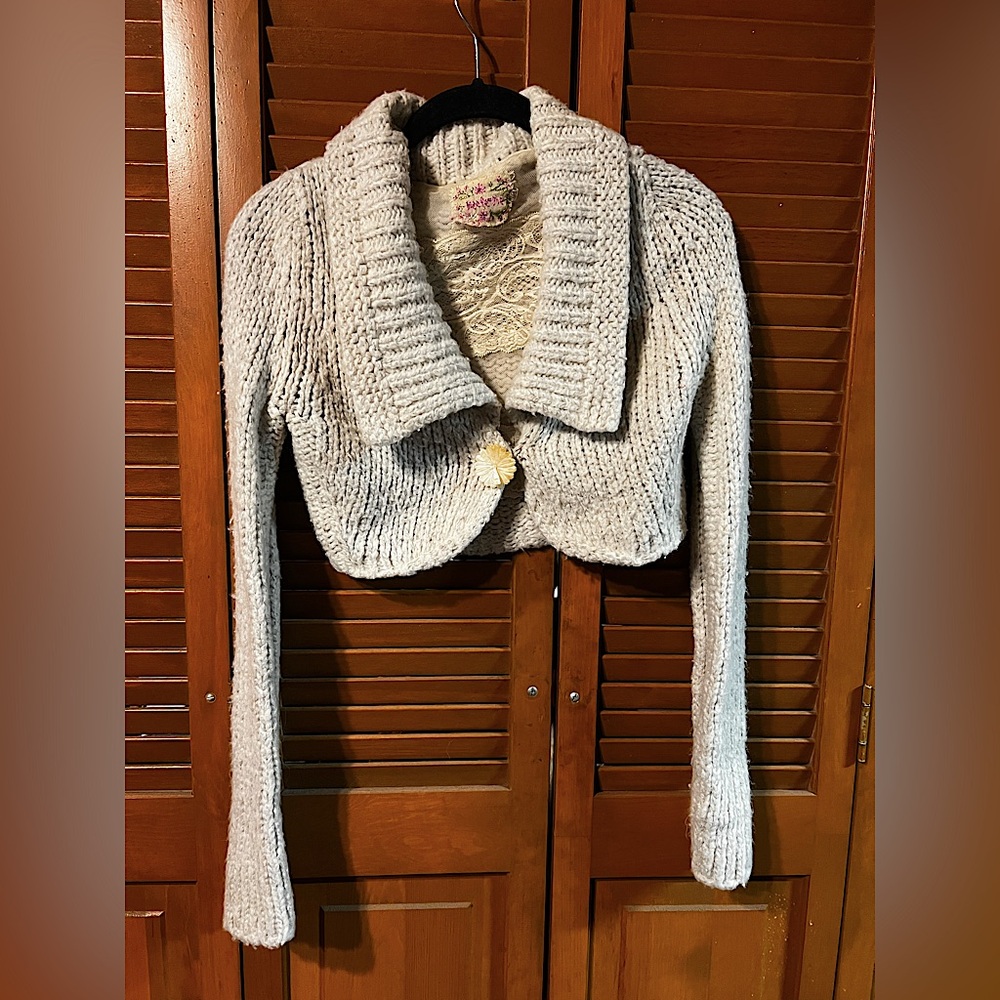 Free People Grey Cropped Cardigan, Small